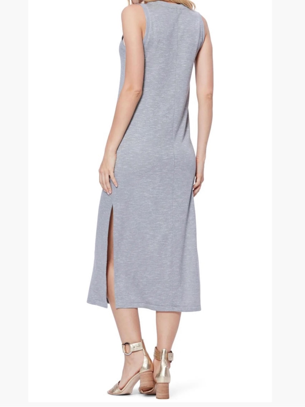 PAIGE Sleeveless V-Neck Side-Slit Midi Dress in Light Gray Size XS - Picture 3 of 7